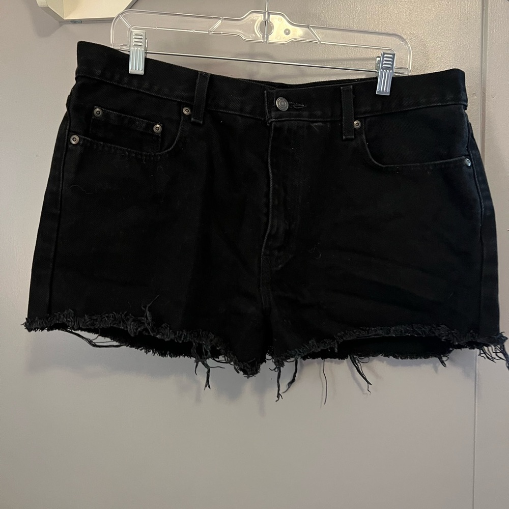 Black denim shorts